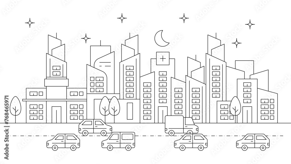 Black and white vector modern city landscape buildings and architecture real estate silhouette vector background