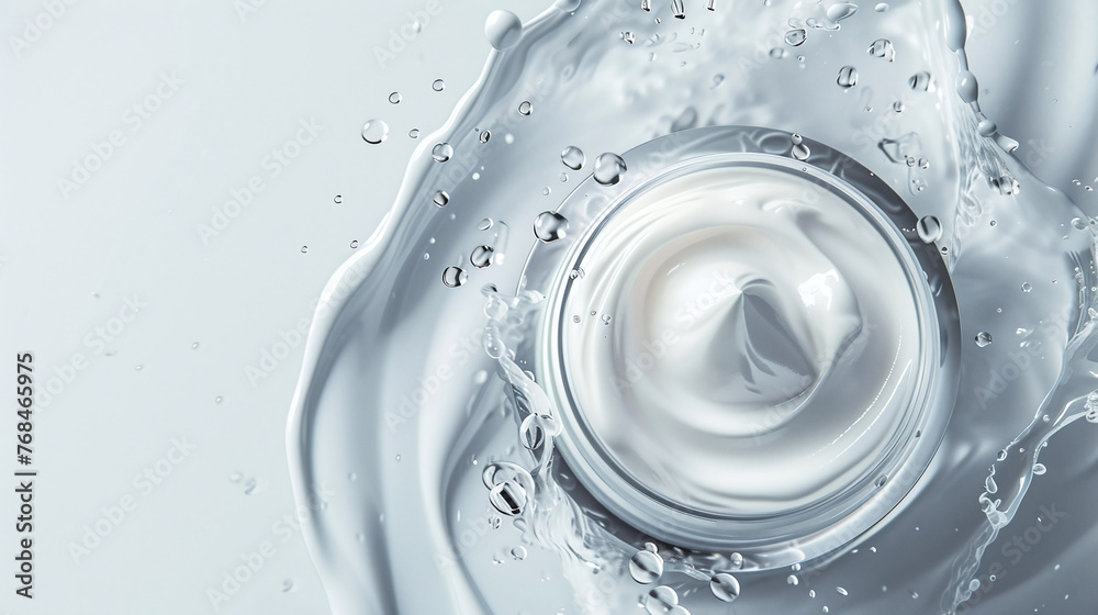 skin care moisturizing cream product shown with water splash from top view skin care moisturizing cream product shown with water splash from top view