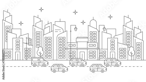 Black and white vector outline building landmarks skyline concept background