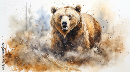 Watercolor painting of a brown bear. photo