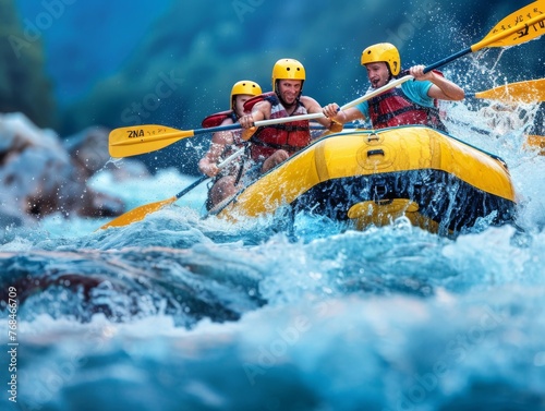 Exciting Adventure: Friends Starting Whitewater Rafting Expedition