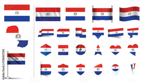 set of Paraguay flag, flat Icon set vector illustration. collection of national symbols on various objects and state signs. flag button, waving, 3d rendering symbols Free Download set of Paraguay flag, flat Icon set vector illustration. collection of national symbols on various objects and state signs. flag button, waving, 3d rendering symbols - GFXLoad