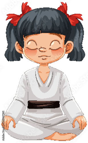Cartoon of a child practicing martial arts meditation