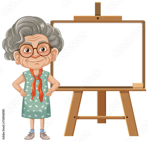 Elderly artist ready to paint on easel.