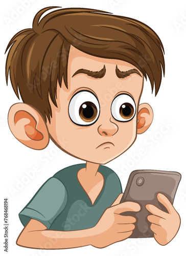Cartoon of a perplexed boy holding a phone