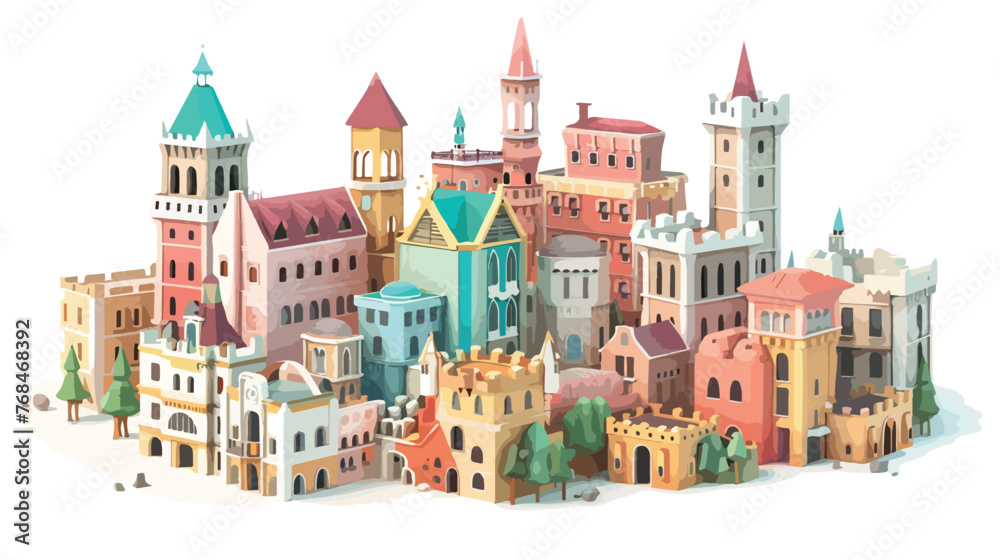 Fantasy buildings 3D illustration flat vector 