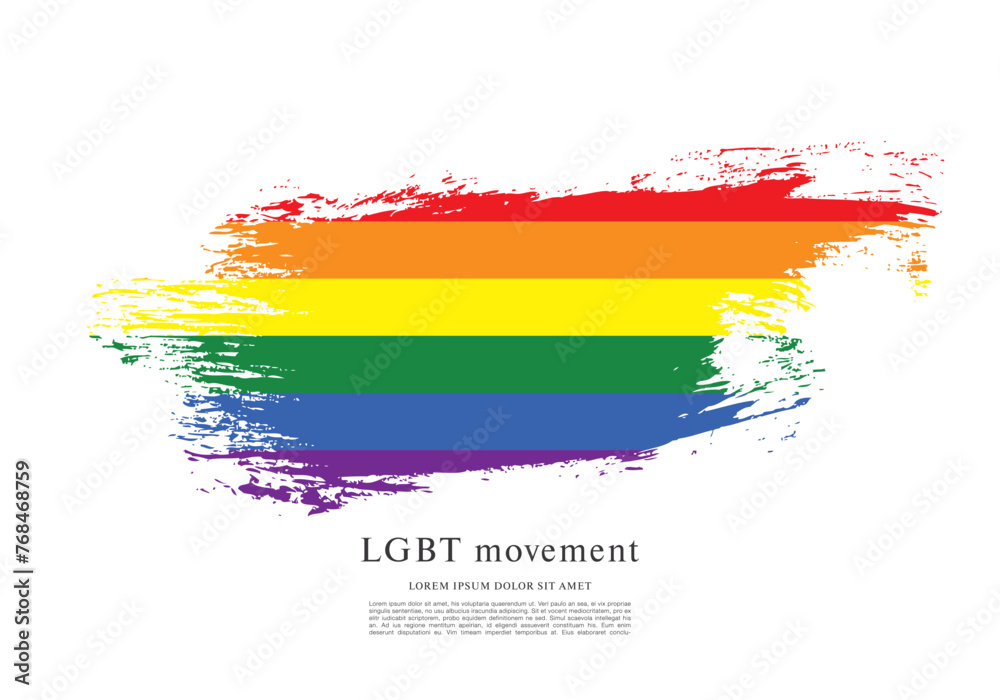 Obraz premium Rainbow flag, LGBT movement, vector illustration, brush stroke background
