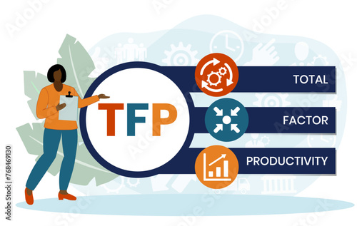 TFP, TOTAL FACTOR PRODUCTIVITY acronym. business concept background. vector illustration concept with keywords and icons. lettering illustration with icons for web banner.