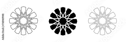 Geometric vector design element icons set. Outline and black silhouette isolated shapes. Islamic arabic style logo and decoration collection