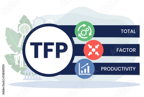 TFP, TOTAL FACTOR PRODUCTIVITY acronym. business concept background. vector illustration concept with keywords and icons. lettering illustration with icons for web banner.