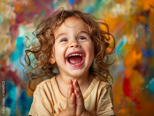 A child's innocent laughter captured in a playful moment.