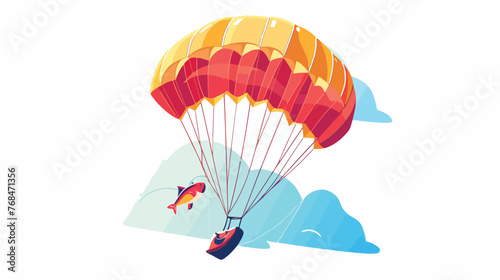 Fototapeta Naklejka Na Ścianę i Meble -  Fishing flying parachute in the mascot sky flat vector