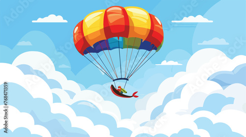 Fishing flying parachute in the mascot sky flat vector