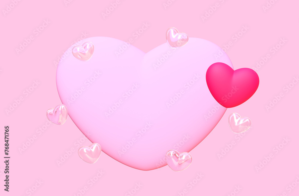  LOVE SHAPE  Gradient valentine's day pink heart    3d render  on pink background