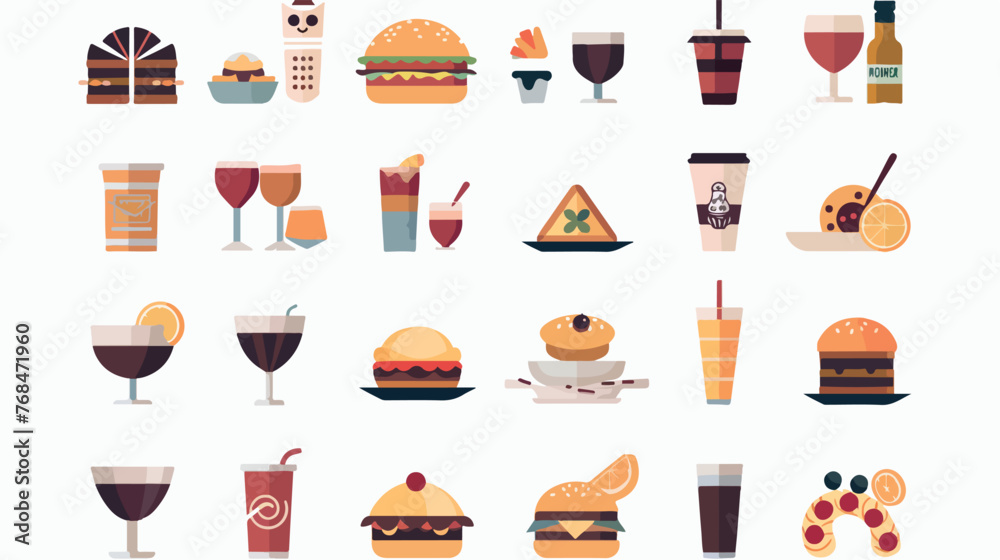 Food and drink icons. Restaurant flat icons set. Vector