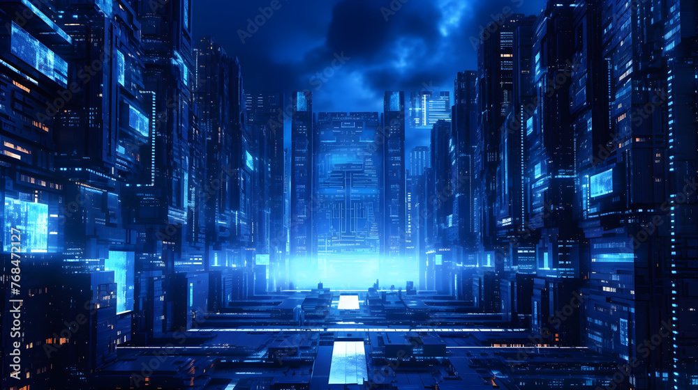 Digital technology building future city abstract graphic poster web page PPT background with generative
