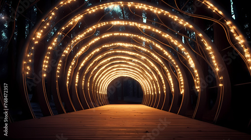 A tunnel with lantern lights creates a dynamic visual impact