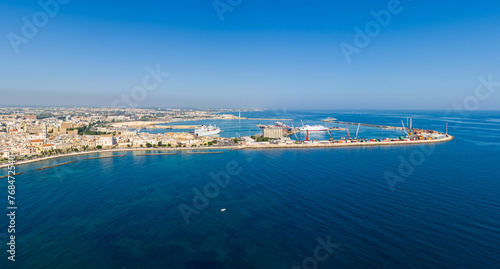 Bari, Italy. Embankment and port. Bari is a port city on the Adriatic coast, the capital of the southern Italian region of Apulia. Aerial view
