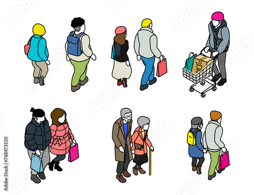 Set of Isometric people, Shopper included seniors and youth