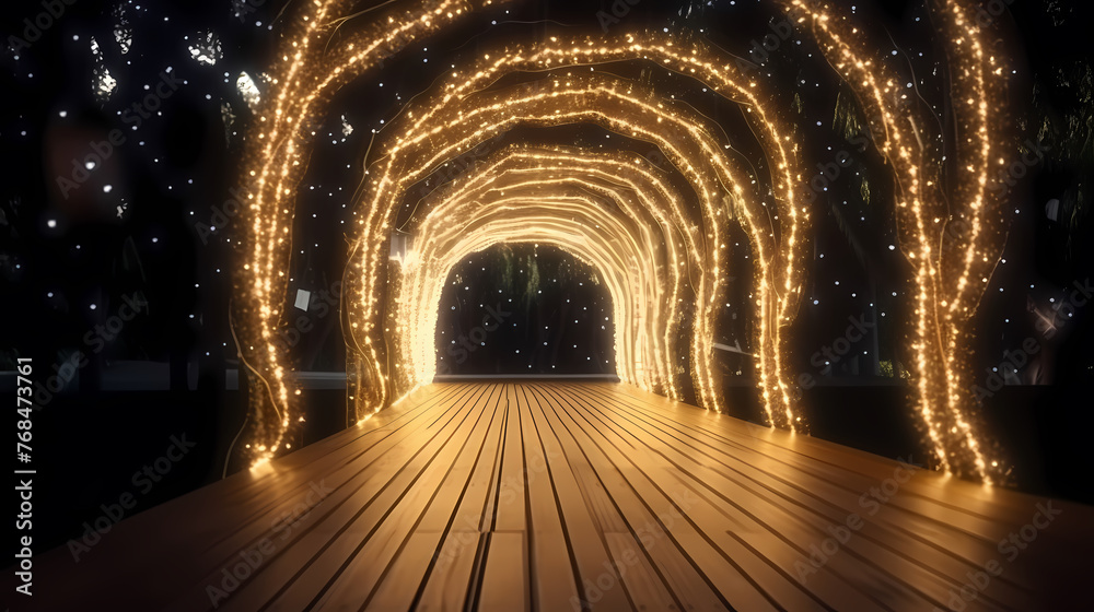 Fototapeta premium A tunnel with lantern lights creates a dynamic visual impact
