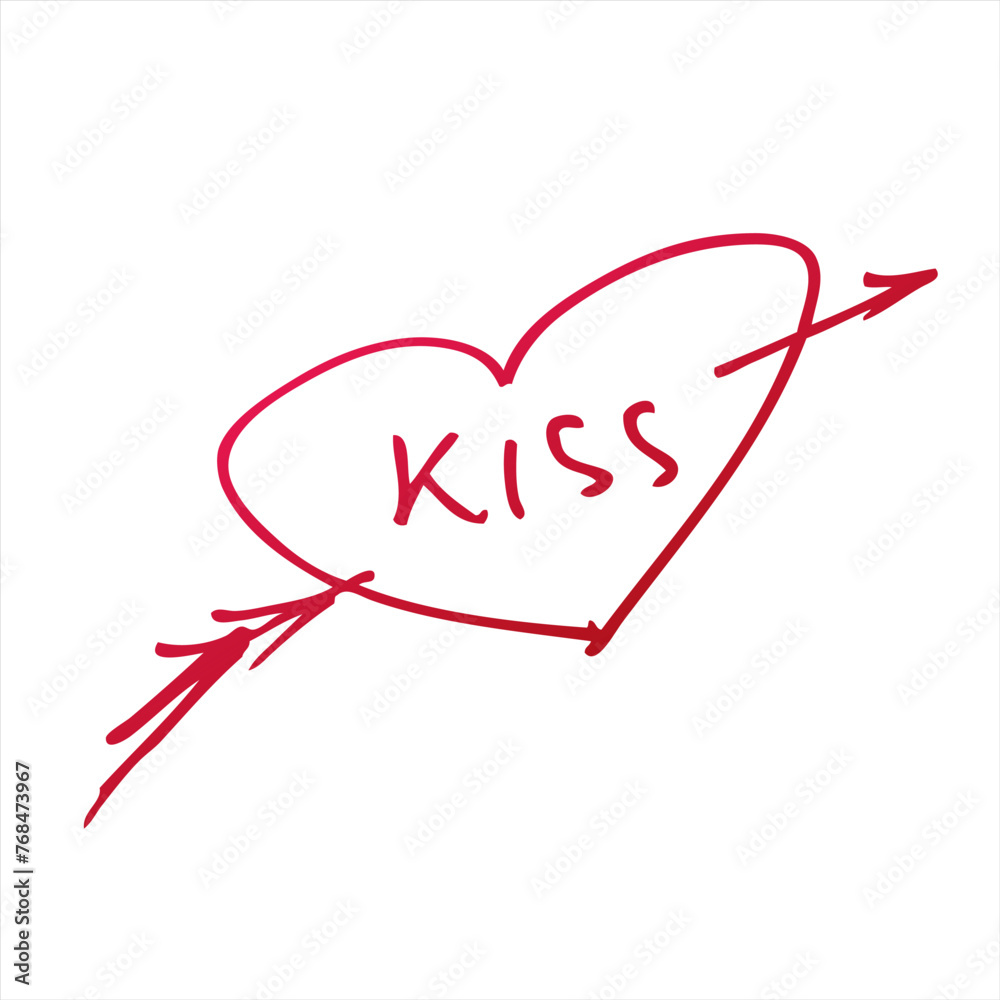 Vector heart with signature kiss