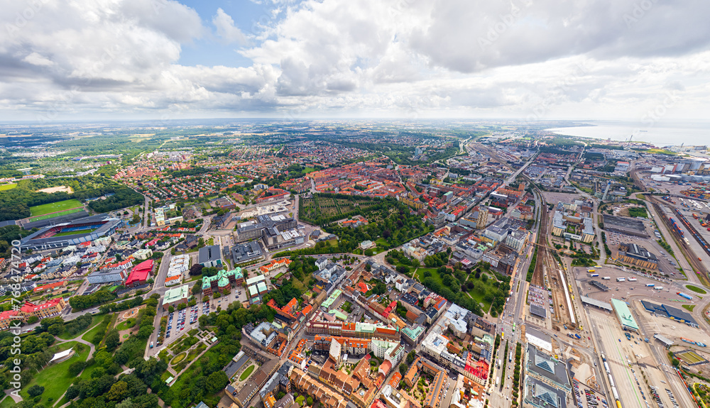 Helsingborg, Sweden. Panorama of the city in summer. Aerial view