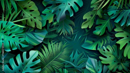 Cutout style tropical greenery, vibrant nature background