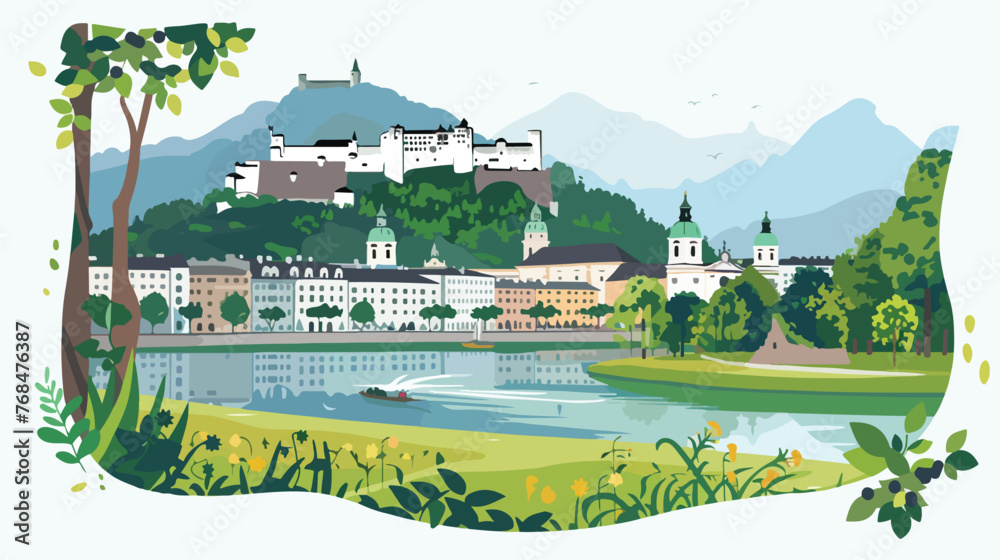 Naklejka premium Beautiful view of Salzburg and Salzach river in summe