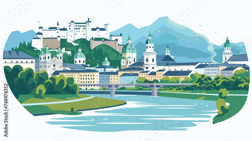 Beautiful view of Salzburg and Salzach river in summe photo
