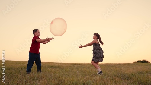 Girl Child Boy Kid playing big ball sunset, children dream flying, happy family, filled with laughter joy children, nurturing friendship, learning cooperate, happiness, small team journey happiness