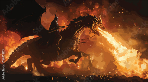 Giant dragon explode a fire breathe on a heroic medieval © Nobel