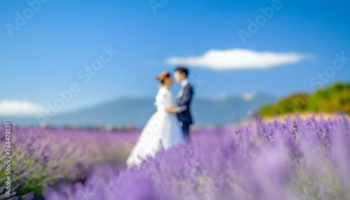 Wedding ceremony in a lavender field, blurred and easy to use image.