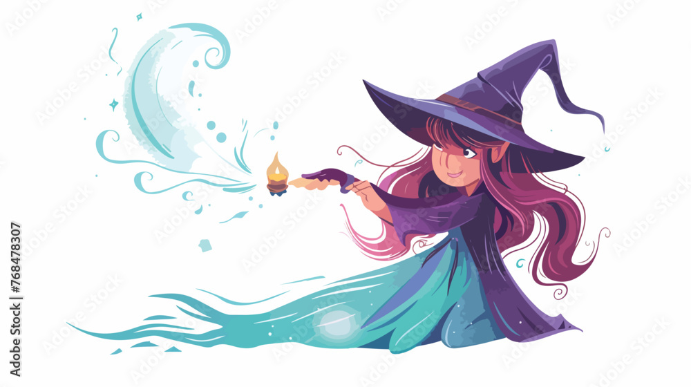 girl-mage uses the spell flat vector isolated on white