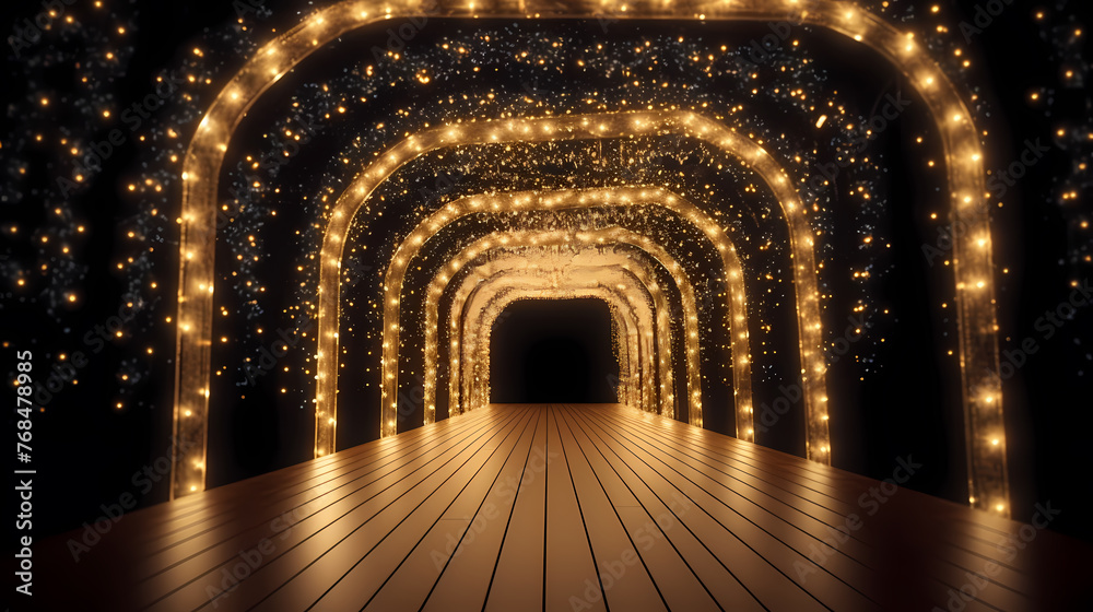 Fototapeta premium Empty street with a tunnel of string lights