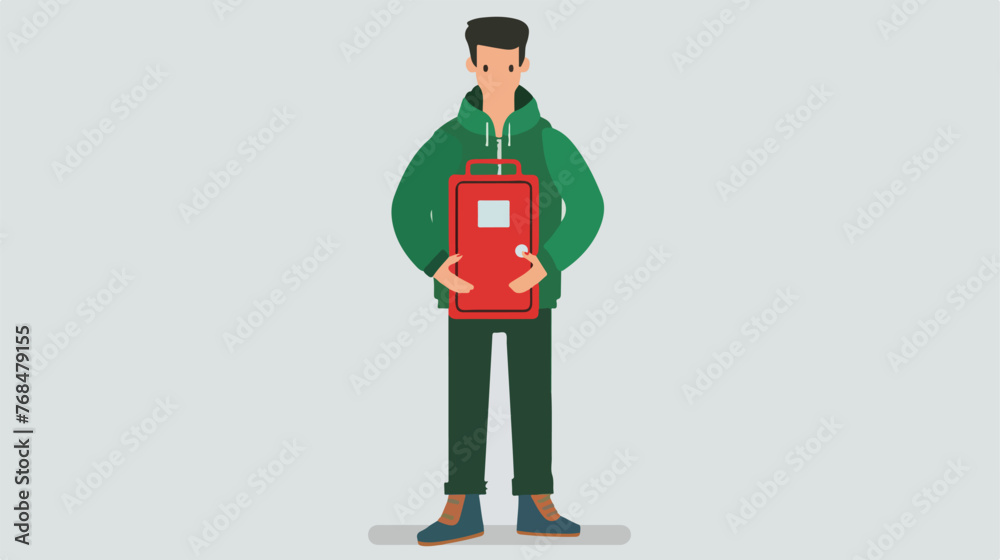 green human with red locker in hands flat vector 