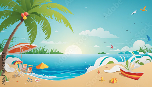 Summer paper and cutout style background colorful background