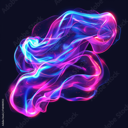 Bright Neon 3D Fluid Shape: Transparent PNG Background with a Luminous and Glowing Abstract Form that Moves Fluidly