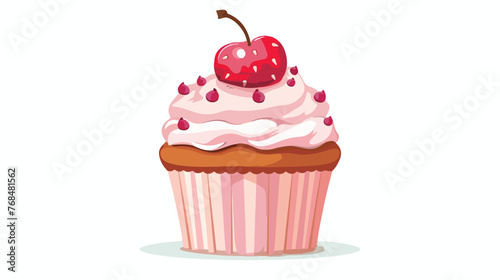 illustration of a strawberry Cupcake with cherry 