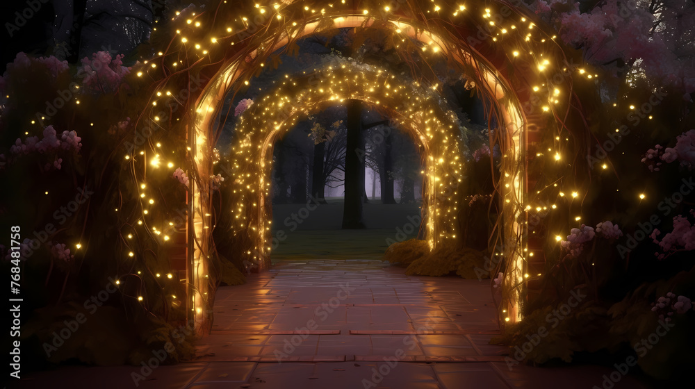 Fototapeta premium Empty street with a tunnel of string lights