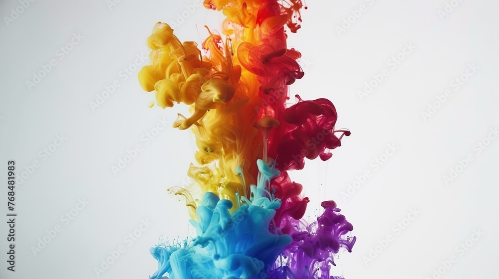 Colored Ink Dancing on White Background. Colorful, Colourful, Color, Wallpaper, Paint, Dance, Texture, Splash, White, Liquid, Motion, Banner, Dripped, Art, Artistic, Watercolor
