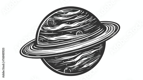 Illustration of Scratchboard Engraved Icon of a Planet