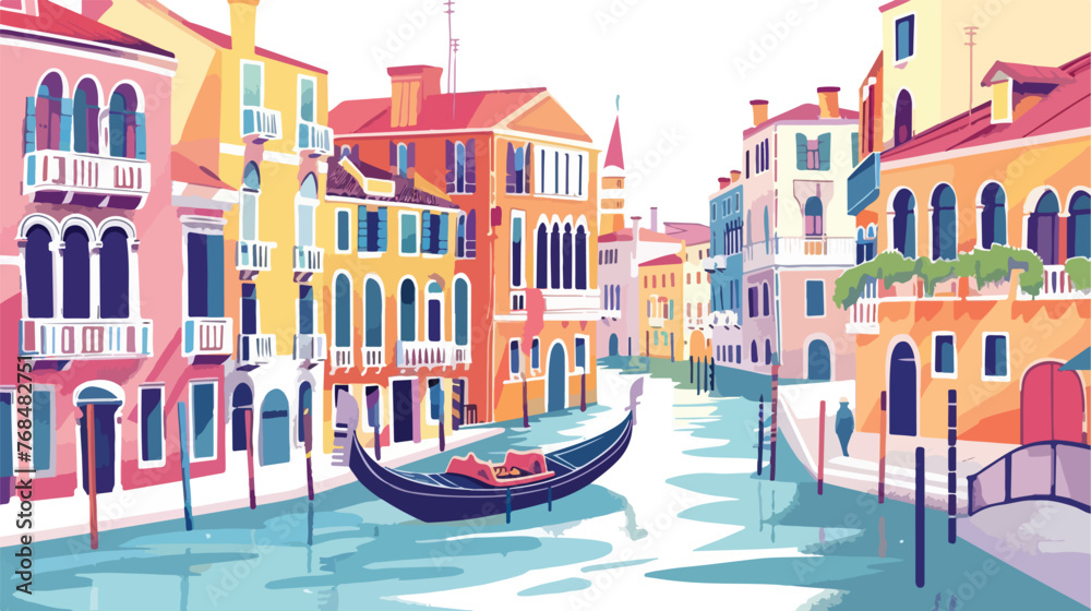 Narrow canal with gondola in Venice Italy. Architectu - obrazy, fototapety, plakaty 