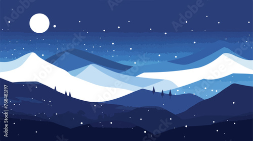 Landscape with stars flat vector isolated on white background