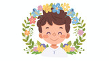 little boy with wreath flowers first communion flat vector