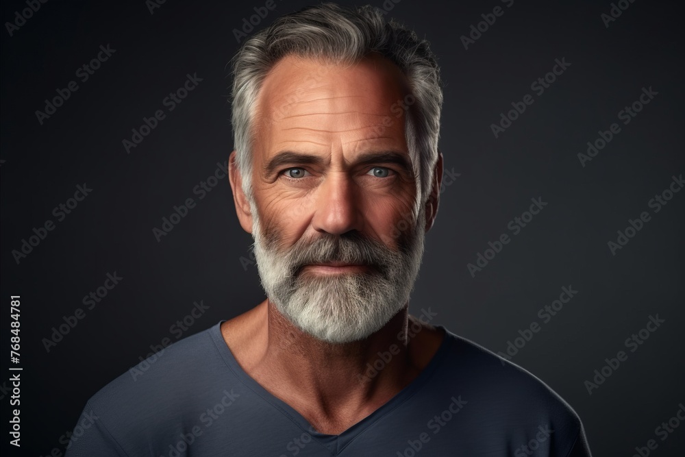 Portrait of a handsome mature man with grey hair and beard. Portrait of a handsome mature man with grey hair and beard.