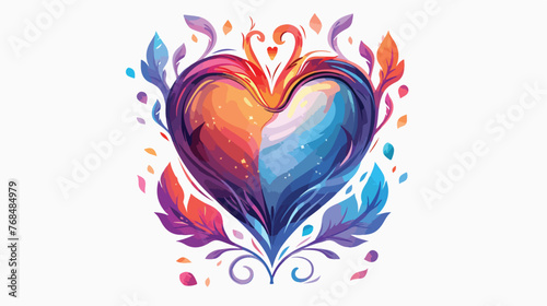 Magical heart shape in fantasy style Valentines Da flat
