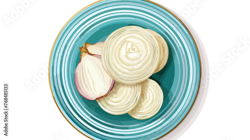 Sliced onion on a blue plate transparent background.