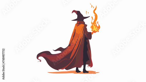 mysterious witcher in a cloak holding a fire man
