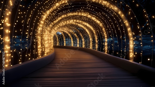 Empty street with a tunnel of string lights © Derby
