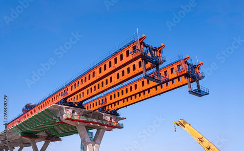 Canvas Print Metal launching gantry structure for installing concrete typical segment Joint o